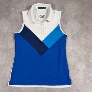G/FORE Sleeveless Golf Polo Shirt Colorblock Chevron Performance Size S Blue